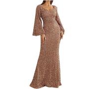 Zeiayuas Evening Dresses for Women UK Sequin Wedding Guest Bridesmaid Maxi Dress Floor Length Bandage Prom Ball Gowns Sparkly Glitter Party Club Dresses Ladies Formal Cocktail Dress Gold