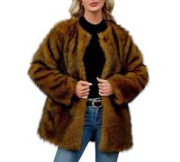 Zeiayuas Faux Fur Coat Women Luxury Thick Mid-Length Outerwear Winter Shaggy Coats Open Front Plush Warm Parka Cardigan Overcoat Fluffy Long Sleeve Jackets Longline Oversized Tops