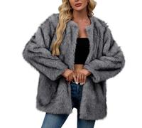 Zeiayuas Faux Fur Coat Women Luxury Thick Mid-Length Outerwear Winter Shaggy Coats Open Front Plush Warm Parka Cardigan Overcoat Fluffy Long Sleeve Jackets Longline Oversized Tops