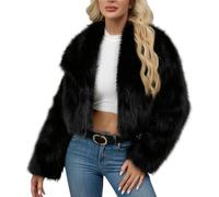Zeiayuas Faux Fur Coats Women Short Artificial Fur Overcoat Warm Furry Button Down Cropped Jackets Winter Teddy Bear Coat Plush Thick Fluffy Outerwear Comfortable Long Sleeve Tops