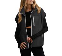 Zeiayuas Fleece Gilet for Women Sherpa Fluffy Vest Sleeveless Teddy Waistcoat Solid Color Faux Fur Body Warmer Lightweight Cozy Gilets Ladies Winter Warm Jacket with Pocket Fuzzy Coat Outwear Black