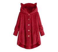 Zeiayuas Fleece Hoodie Womens Cat Ear Cute Sweatshirt Sherpa Fluffy Pullover Furry Teddy Bear Coat Winter Long Sleeve Tops Ladies Teen Girls Soft Warm Outerwear Lounge Wear with Pocket