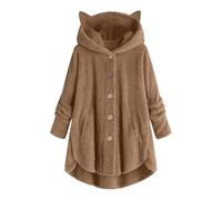 Zeiayuas Fleece Hoodie Womens Cat Ear Cute Sweatshirt Sherpa Fluffy Pullover Furry Teddy Bear Coat Winter Long Sleeve Tops Ladies Teen Girls Soft Warm Outerwear Lounge Wear with Pocket