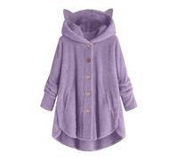 Zeiayuas Fleece Hoodie Womens Cat Ear Cute Sweatshirt Sherpa Fluffy Pullover Furry Teddy Bear Coat Winter Long Sleeve Tops Ladies Teen Girls Soft Warm Outerwear Lounge Wear with Pocket