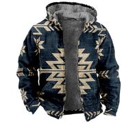 Zeiayuas Fleece Jackets for Men UK Zip Up Hoodie Winter Sherpa Lined Jacket Heavyweight Fleece Warm Trucker Hoodies Vintage Printed Coat Fashion Ethnic Style Outwear Plush Hooded Casual Coats