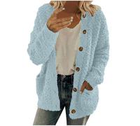 Zeiayuas Fleece Jackets for Women UK Fuzzy Sherpa Cardigan Open Front Winter Jacket Fluffy Soft Long Sleeve Button Down Shirt Fall Coats Warm Shaggy Teddy Plush Coats Outerwear