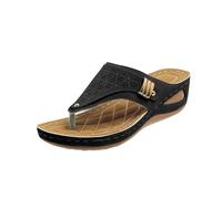 Zeiayuas Flipflops Womens Sandals Thong Wedge Heel Flip Flops Ladies Beach Holiday Thong Sandals PU Leather Toe Post Sliders Summer Beach Pool Shoes Orthopedic Slippers