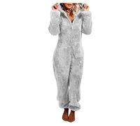 Zeiayuas Fluffy Onesies for Women Ladies Fleece Pyjamas Hooded Onesie Teddy Pajamas Winter Warm Plush Hooded Flannel One Piece Jumpsuit Playsuit Sleepwear Loungewear UK Size 8-22