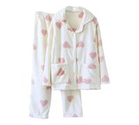 Zeiayuas Fluffy Pajama Set Women 2 Piece Fleece Matching Sleepwear Fuzzy Sherpa Lounge Set Heart Print Cute Outfit Winter Warm Hooded PJs Thickened Plushed Loungewear Comfy Soft Nightwear with Pocket