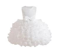 Zeiayuas Girls Princess Dress Tulle Flower Bow Party Dresses Wedding Bridesmaid Christening Elegant Formal Dress Pageant Kid Tiered Birthday Bridesmaid Flower Girl Dresses 2-8 Years White