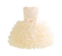 Zeiayuas Girls Princess Dress Tulle Flower Bow Party Dresses Wedding Bridesmaid Christening Elegant Formal Dress Pageant Kid Tiered Birthday Bridesmaid Flower Girl Dresses 2-8 Years Yellow