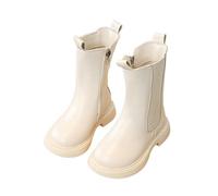 Zeiayuas Girls White Knee High Boots Kids Riding Boots Lace Up Side Zipper Sweet Steampunk Style Thick Rubber Sole Stitching Faux Leather School Shoes Waterproof Combat Shoes