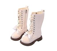 Zeiayuas Girls White Knee High Boots Kids Riding Boots Lace Up Side Zipper Sweet Steampunk Style Thick Rubber Sole Stitching Faux Leather School Shoes Waterproof Combat Shoes