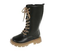 Zeiayuas Girls White Knee High Boots Kids Riding Boots Lace Up Side Zipper Sweet Steampunk Style Thick Rubber Sole Stitching Faux Leather School Shoes Waterproof Combat Shoes