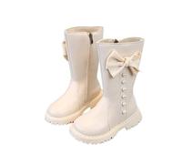 Zeiayuas Girls White Knee High Boots Kids Riding Boots Lace Up Side Zipper Sweet Steampunk Style Thick Rubber Sole Stitching Faux Leather School Shoes Waterproof Combat Shoes