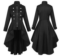 Zeiayuas Gothic Coats for Women UK Steampunk Jacket Ladies Vintage Medieval Renaissance Overcoats Front Zip Long Trench Coat Windbreaker Autumn Winter Tailcoat Victorian Pirate Halloween Costumes