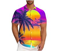 Zeiayuas Hawaiian Shirts for Men UK Men's Linen Shirts with Chest Pockets Short Sleeve Regular Fit Casual Summer Colorful Hawaiian Print Shirt Lightweight Summer Beach Tops Plus Size S-5XL