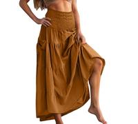 Zeiayuas High Waisted Skirts for Women 2 in 1 Trendy Summer Maxi Skirt Elastic Waist Flowy Casual Beach Boho Skirt Ruffles A Line Long Length Skirts Orange
