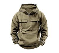 Zeiayuas Hoodie for Men UK Clearance Half Zip Hooded Sweatshirt Cargo Vintage Pullover Casual Solid Color Hoody Drawstring Jumper Workout Gym Sports Outdoor Sportwear with Kanga Pocket Khaki