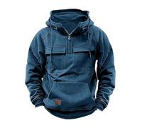 Zeiayuas Hoodie for Men UK Clearance Half Zip Hooded Sweatshirt Cargo Vintage Pullover Casual Solid Color Hoody Drawstring Jumper Workout Gym Sports Outdoor Sportwear with Kanga Pocket Blue