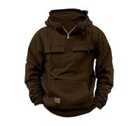 Zeiayuas Hoodie for Men UK Sale Clearance Half Zip Hooded Sweatshirt Cargo Vintage Pullover Casual Solid Color Hoody Drawstring Jumper Workout Gym Sports Outdoor Sportwear with Kanga Pocket