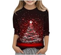Zeiayuas Kids Christmas Tree Tops, Girls Xmas Tree Graphic Shirts 3/4 Sleeve Novelty Funny Christmas Holiday Casual Sweatshirts Santa Reindeer Print Jumper Blouses Round Neck Loose Tunic Top