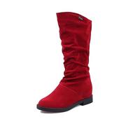 Zeiayuas Knee High Boots Women Flat Low Heel Riding Boots Round Toe Stretchy Comfortable Zipper Bootie Suede Slouch Mid Calf Boots Winter Outdoor Warm Retro Western Boots