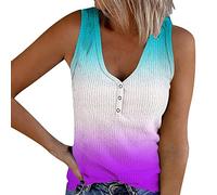 Zeiayuas Knitted Tank Tops Women UK Tie Dye Ribbed Vests Plus Size Summer Top Classic Sleeveless Elegant V Neck T Shirts Slim Fit Work Blouses Casual Tee Shirt Clearance