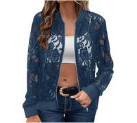 Zeiayuas Lace Jackets for Women Stand Collar Zip Up Mesh Sheer Bomber Jacket Ladies Elegant Sexy Floral Lace Jackets Motocycle Baseball Jacket Moto Bike Coat Cardigans UK