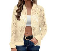 Zeiayuas Lace Jackets for Women Stand Collar Zip Up Mesh Sheer Bomber Jacket Ladies Elegant Sexy Floral Lace Jackets Motocycle Baseball Jacket Moto Bike Coat Cardigans UK