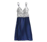 Zeiayuas Lace Negligees for Women Satin Nightdress Sexy Babydoll Nighties V Neck Strappy Chemise Slip Sleepwear Ladies Sleeveless Nightwear Floral Lace Silk Midi Nightdresses Lingerie Navy