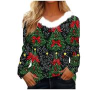 Zeiayuas Ladies Christmas Jumper Fluffy V Neck Sweatshirts Womens Long Sleeve Funny Christmas Tree Graphic Xmas Pullover Santa Snowflake Print Tops Blouse Xmas T Shirt Gifts for Her