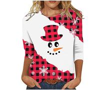 Zeiayuas Ladies Christmas Jumper,Funny Graphic Christmas Tree Tops Xmas Sweatshirt Crew Neck 3/4 Sleeve Pullover Blouse Christmas T Shirt for Women UK