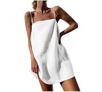 Zeiayuas Ladies Dresses Size 16 UK Summer Spaghetti Strap Mini Dress Sleeveless Square Neck Sundress Ladies Casual Beach Cover Up Holiday Boho Beach Dresses Sexy Solid Color Shift Camis Dresses
