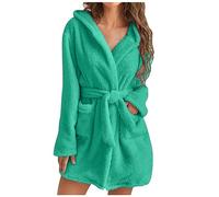 Zeiayuas Ladies Dressing Gown, Fluffy Bath Robes for Women Ladies Super Soft Bathrobe with Hood Winter Cozy Fleece Bath Robe Short Dressing Gown Warm Plush Nightwear with Pocket Gifts for Her