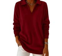 Zeiayuas Ladies Jumpers Long Sleeve V Neck Sweatshirt Womens Fleece Winter Pullover Casual Trendy Tunic Tops Elegant Loose Fit Pullover Solid Color Fall Winter Tshirts Going Out Tops Wine