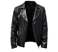 Zeiayuas Leather Jackets for Men Motorcycle Bomber Jacket Lapel Asymmetric Zip-Up Biker Coat Windproof Warm Coats Black Red Windbreaker Faux Leather Outwear with Pockets UK Plus Size S-5XL
