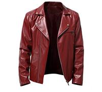 Zeiayuas Leather Jackets for Men Motorcycle Bomber Jacket Lapel Asymmetric Zip-Up Biker Coat Windproof Warm Coats Black Red Windbreaker Faux Leather Outwear with Pockets UK Plus Size S-5XL