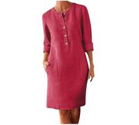 Zeiayuas Linen Dresses for Women UK Italian Boho Dress Half Button Short Sleeve V Neck Midi Dresses with Pocket Ladies Plain Casual Swing Dress Loose Fit Pullover Beach Sundress