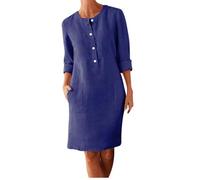 Zeiayuas Linen Dresses for Women UK Italian Boho Dress Half Button Short Sleeve V Neck Midi Dresses with Pocket Ladies Plain Casual Swing Dress Loose Fit Pullover Beach Sundress