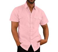 Zeiayuas Linen Shirts for Men Summer Button Down Tops UK Clearance Short Sleeve Loose Fit Casual Collar Blouse Top Cotton Linen T-Shirt Beach Holiday Hawaiian Shirt Plus Size S-3XL