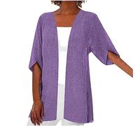 Zeiayuas Long Cardigans for Women UK Linen Kimono Cardigans Open Front Solid Color Blouses Jacket Baggy Half Sleeve Cardigan Outwear Comfort Ladies Casual Loose Plus Size Beach Going Out Tops Purple