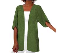Zeiayuas Long Cardigans for Women UK Linen Kimono Cardigans Open Front Solid Color Blouses Jacket Baggy Half Sleeve Cardigan Outwear Comfort Ladies Casual Loose Plus Size Beach Going Out Tops Green
