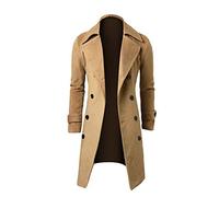 Zeiayuas Long Trench Coat Mens, Men Wool Overcoat Full Length UK Long Pea Coat Winter Warm Jacket Coat Business Casual Smart Outwear Regular Fit Trench Coats Sale Clearance Size 10-20
