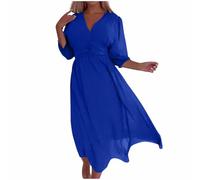 Zeiayuas Maxi Dress for Women UK Chiffon V Neck Half Sleeve Casual Loose Dresses Elegant Party Floaty Long Dress Beach Boho Holiday Dress Fall Autumn Oversized Tunic Shift Dress Blue