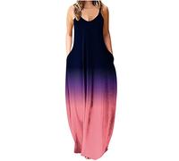 Zeiayuas Maxi Dress for Women UK Tie Dye Summer Sling Dresses Sexy V-Neck Sleeveless Spaghetti Strap Long Dress Loose Summer Beach Sundress Vacation Plus Size Sundress Casual Party Swing Dress