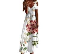 Zeiayuas Maxi Dresses for Women Lace Cold Shoulder Long Dresses Spring Summer Boho Casual Beach Flowy Tshirt Sundress Loose Short Sleeve V Neck Dress Hawaiian Beach Floral Dress Outfits Dresses