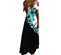 Zeiayuas Maxi Dresses for Women Lace Cold Shoulder Long Dresses Spring Summer Boho Casual Beach Flowy Tshirt Sundress Loose Short Sleeve V Neck Dress Hawaiian Beach Floral Dress Outfits Dresses