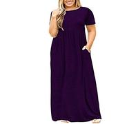 Zeiayuas Maxi Dresses for Women UK Plus Size Short Sleeve Dress with Pockets Plain Casual Summer Loose Dresses Elegant Party Long Dress Beach Boho Holiday Dresses Oversized Tunic Shift Dress
