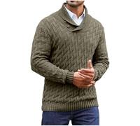 Zeiayuas Men Chunky Cable Knit Jumpers Thick Warm Long Sleeve Winter Jumper Knitted Sweaters Stand Up Collar Causal Sweater Knitwear Plus Size Fleece Pullover Outerwear Army Green